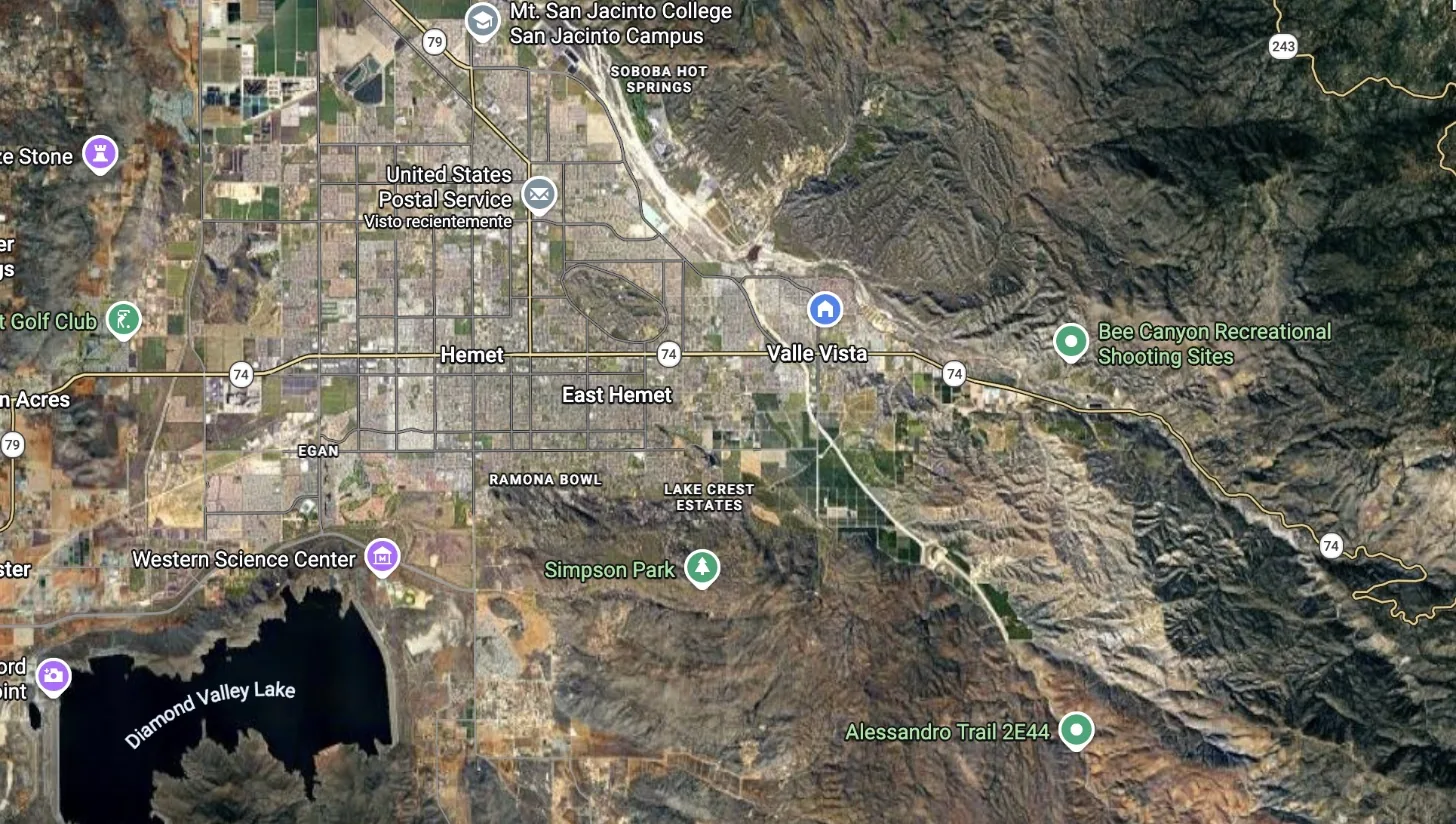 Mapa del área de servicio: Hemet, Temecula, Menifee y alrededores